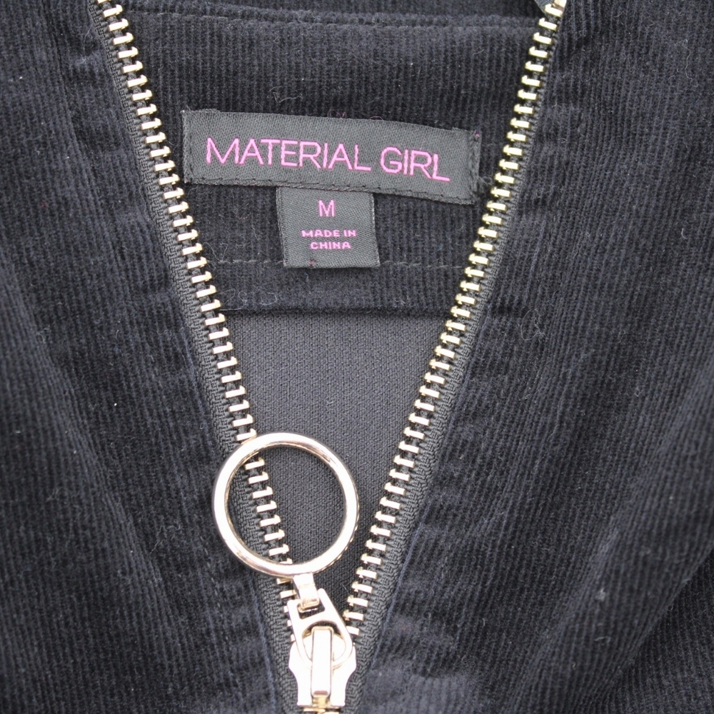 Material Girl Black Corduroy Mini Dress M Sweetheart Ring Zip - Picture 5 of 7
